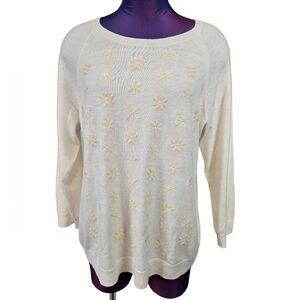 Talbots Cream Sequin Snowflake 3/4 Raglan Sleeve Sweater Size XL Women's U9